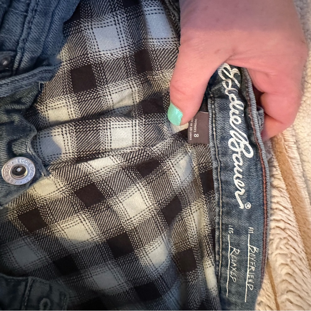 Eddie Bauer Blue Denim Jeans with Black & White Plaid Lining - Picture 2 of 2
